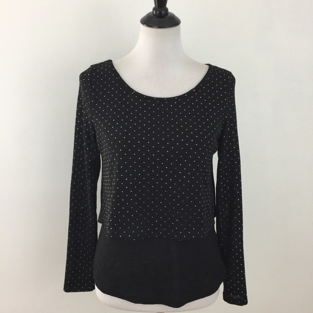 Breal Knit Top Black with Tiny Silver Studs Blouse